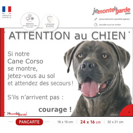 Cane Corso Italiano gris bleu, plaque portail photo humour "Attention au Chien, Jetez Vous au Sol" résiste extérieur