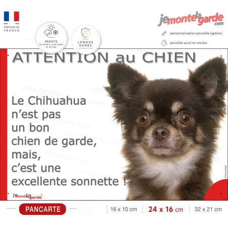 plaque portail humour "Attention au Chien, Chihuahua chocolat et feu à poils longs garde est une sonnette" résiste extérieur