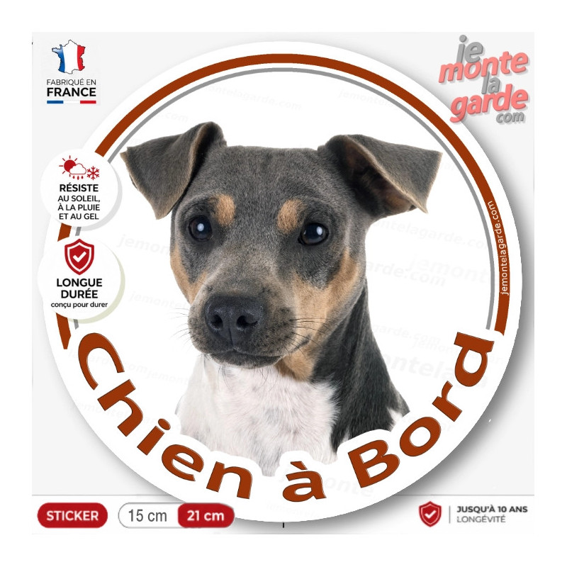 Terrier Brésilien tricolore, sticker autocollant rond "Chien à Bord" voiture photo, résiste dehors, idée cadeau, fabriqué France Terrier Brésilien tricolore, sticker autocollant rond "Chien à Bord" voiture photo, résiste dehors, idée cadeau, fabriqué France