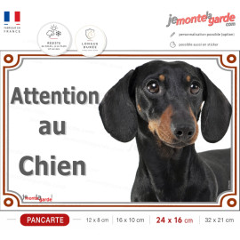 Teckel noir et feu à poils ras, plaque portail photo "Attention au Chien" résiste extérieur, idée cadeau, fabriqué en France