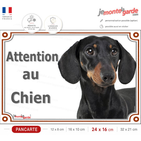 Teckel noir et feu à poils ras, plaque portail photo "Attention au Chien" résiste extérieur, idée cadeau, fabriqué en France