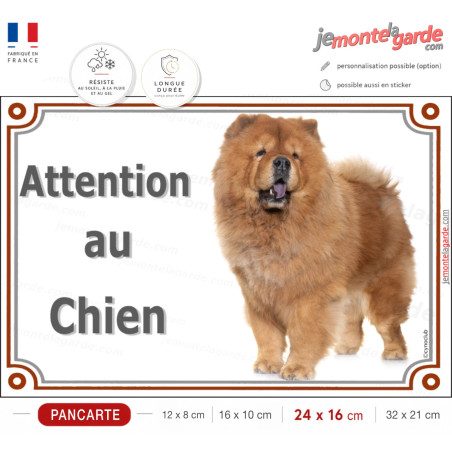 Chow-Chow fauve orange, plaque portail "Attention au Chien" photo, résiste extérieur, idée cadeau, fabriqué en France