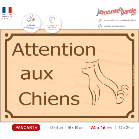 "Attention aux Chiens" Plaque de Rue PLURIEL Beige pour plusieurs chiens, résiste à l'extérieur, fabriqué en France, idée cadeau