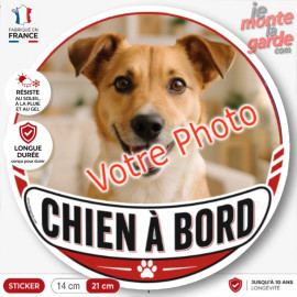 Photo personnalisable, disque photo autocollant "Chien à Bord" RACING. rond sur mesure vitre voiture, résiste dehors