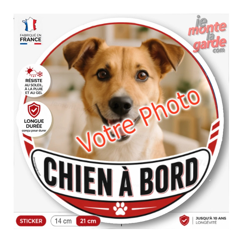 Photo personnalisable, disque photo autocollant "Chien à Bord" RACING. rond sur mesure vitre voiture, résiste dehors