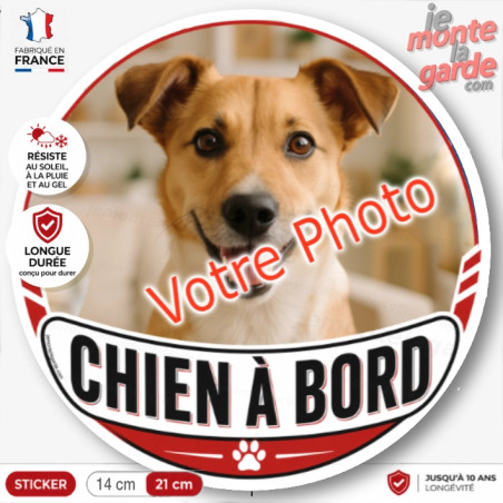 Photo Personnalisable, disque autocollant "Chien à Bord" RACING, 2 Tailles