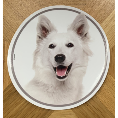 Berger Blanc Suisse, sticker autocollant rond "photo" disque résistant Intempéries, fabriqué en France