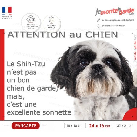 Plaque portail humour "Attention au Chien, notre Shih-Tzu est une excellente sonnette" photo, résiste à l'extérieur