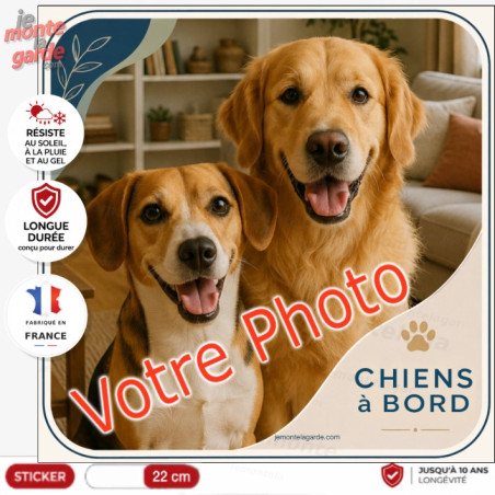 Photo personnalisable, photo autocollant carré PLURIEL "Chiens à Bord" Sticker OPALE sur mesure vitre voiture, résiste dehors