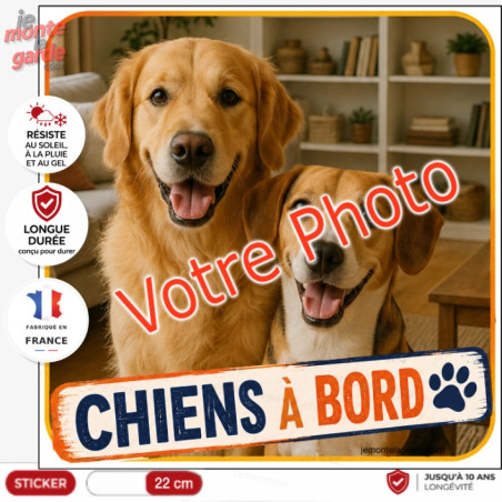 Photo personnalisable, photo autocollant carré PLURIEL "Chiens à Bord" Sticker DENVER sur mesure vitre voiture, résiste dehors