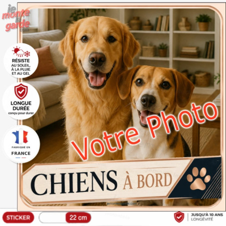 Photo personnalisable, photo autocollant carré PLURIEL "Chiens à Bord" Sticker VENDÔME sur mesure vitre voiture, résiste dehors