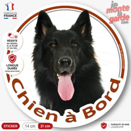 Berger Belge Groenendael, sticker voiture rond photo "Chien à Bord" résiste pluie soleil gel, idée cadeau
