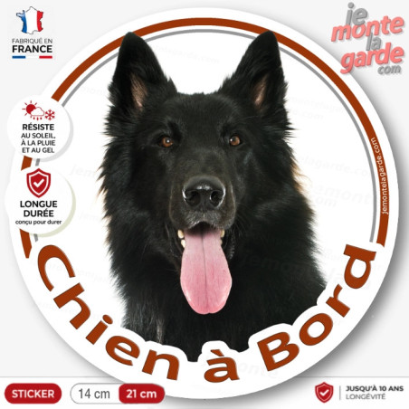 Berger Belge Groenendael, sticker voiture rond photo "Chien à Bord" résiste pluie soleil gel, idée cadeau