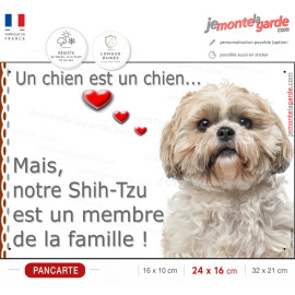 Shih-Tzu fauve beige blanc, plaque "Membre de la Famille" photo coeurs, résiste dehors, idée cadeau, fabriqué en France