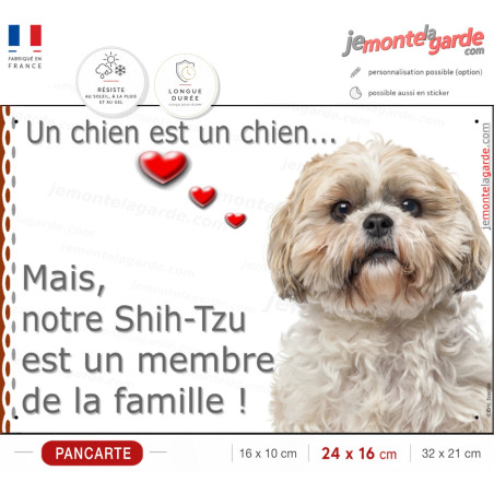 Shih-Tzu fauve beige blanc, plaque "Membre de la Famille" photo coeurs, résiste dehors, idée cadeau, fabriqué en France