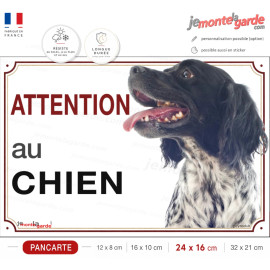 Epagneul Breton noir et blanc Tête, plaque portail "Attention au Chien" photo, résiste pluie soleil gel, idée cadeau