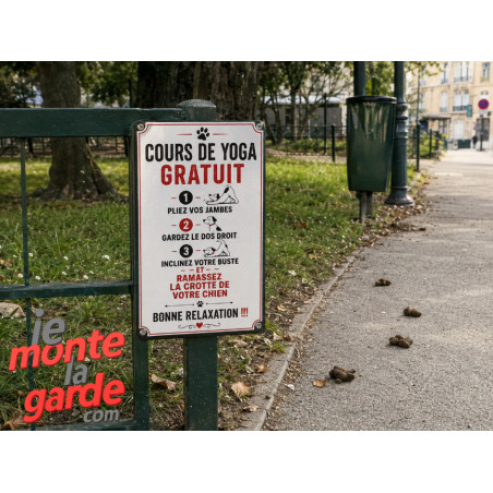 Pancarte humour crottes de chien – Cours de yoga gratuit, 3 Tailles