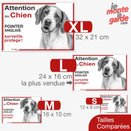 Plaque portail "Attention au Chien, Pointer Anglais surveille protège" dessin 4 Tailles