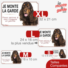 Cocker Anglais, plaque portail "JE MONTE LA GARDE, risques et périls" 4 Tailles