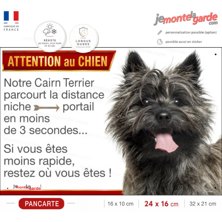 Pancarte humoristique Attention au chien Cairn Terrier – " parcourt Niche portail en moins de 3 secondes", résiste dehors