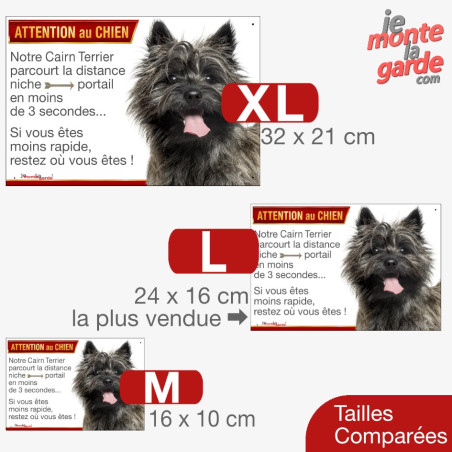 Cairn Terrier, plaque humour "distance Niche-Portail en 3 secondes" 3 Tailles