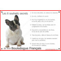 Bouledogue Français, plaque "Les 8 Souhaits Secrets" 24 cm CDT