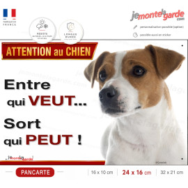 Pancarte humoristique Jack Russell Terrier fauve et blanc – "Entre qui veut, sort qui peut !" Attention au chien