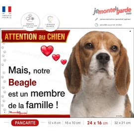 Pancarte Beagle "Membre de la famille" – Attention au chien, tendre et accueillante pour portail ou maison