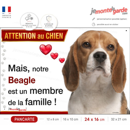 Pancarte Beagle "Membre de la famille" – Attention au chien, tendre et accueillante pour portail ou maison