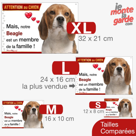 Pancarte Attention au Chien Beagle "Membre de la Famille" 4 Tailles