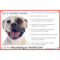Bouledogue Américain Tête, plaque "8 Souhaits Secrets" 24 cm CDT