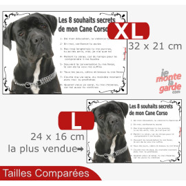 Cane Corso noir, plaque photo "Les 8 Souhaits Secrets" résiste dehors, 2 Tailles