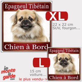 Sticker Epagneul Tibétain "Chien à Bord" carré, résiste dehors, 2 Tailles