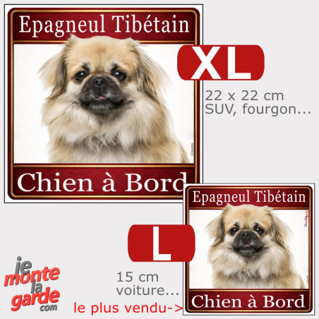 Sticker Epagneul Tibétain "Chien à Bord" carré, résiste dehors, 2 Tailles