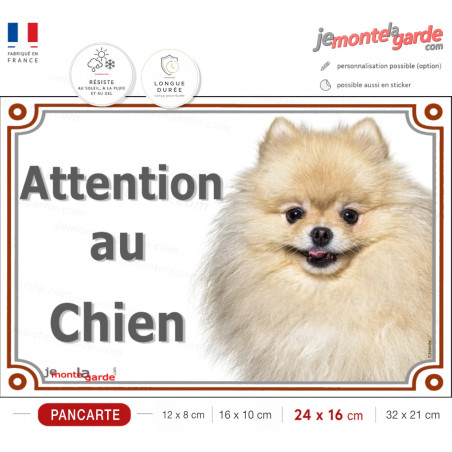 Spitz beige crème, plaque portail "Attention au Chien" Loulou Poméranien photo Spitz nain, résiste extérieur