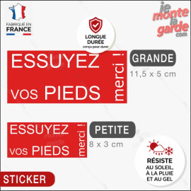 "Essuyez vos pieds, merci !" Sticker rouge boite aux lettres, porte entrée, résiste à l'extérieur, fabriqué en France