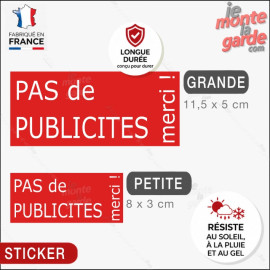 "Pas de Publicités, merci !" Sticker rouge boite aux lettres, porte entrée, résiste dehors, fabriqué en France, STOP prospectus
