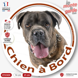 Cane Corso Italiano bringé, sticker autocollant voiture rond "Chien à Bord" Disque adhésif photo, résiste À l'extérieur