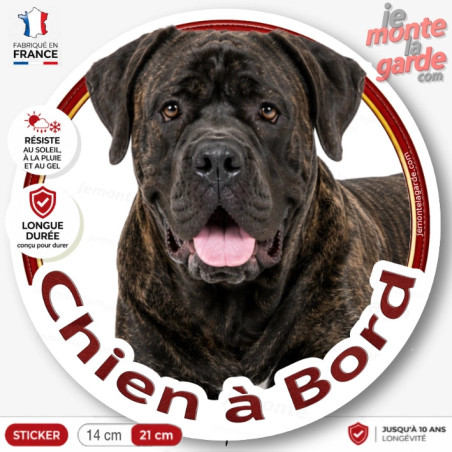 Cane Corso Italiano bringé, sticker autocollant voiture rond "Chien à Bord" Disque adhésif photo, résiste À l'extérieur