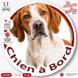 Sticker Pointer Anglais orange et blanc "Chien à bord" – autocollant extérieur pour voiture, van ou camping-car, résiste dehors