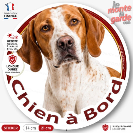 Pointer Anglais, sticker voiture rond "Chien à Bord" 2 Tailles