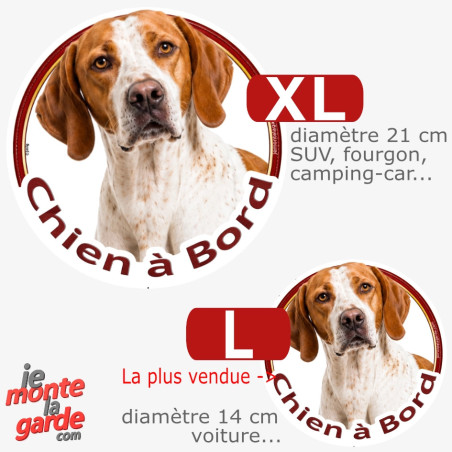 Pointer Anglais, sticker voiture rond "Chien à Bord" 2 Tailles