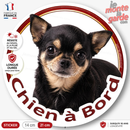 Chihuahua noir et feu poils courts, Sticker autocollant extérieur pour voiture, van ou camping-car, résiste dehors