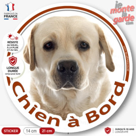 Labrador sable, disque autocollant "Chien à Bord" Disque photo ticker rond adhésif vitre voiture, résiste extérieur