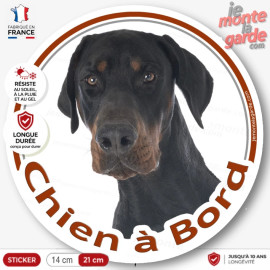 Doberman Tête, sticker autocollant rond "Chien à Bord" Disque adhésif vitre voiture chien photo, résiste dehors