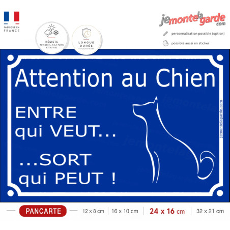 Pancarte portail drôle bleue humour "Attention au chien, Entre qui Veut, Sort qui peut" résiste à l'extérieur, idée cadeau
