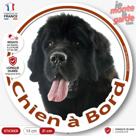 Terre Neuve noir, sticker voiture rond "Chien à Bord" 2 Tailles Terre Neuve noir, sticker voiture rond "Chien à Bord" 2 Tailles