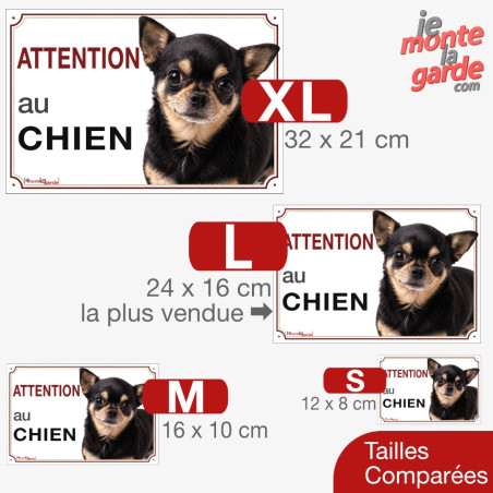 Chihuahua poils courts, plaque portail "Attention au Chien" 4 Tailles