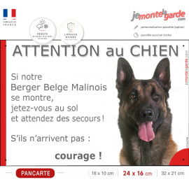 Plaque portail humour Berger Belge Malinois "Attention au Chien, Jetez Vous au Sol, courage" photo, résiste à l'extérieur