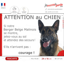 Berger Belge Malinois, plaque portail humour "Attention au Chien, Jetez Vous au Sol, courage" photo, résiste à l'extérieur